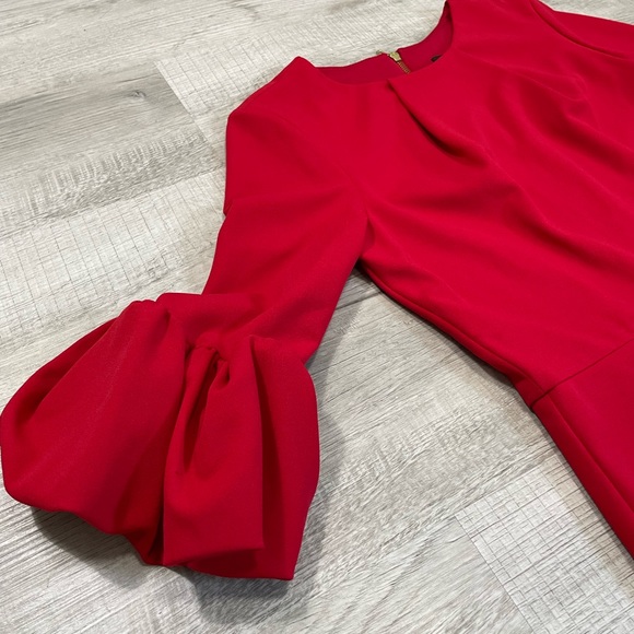 BRAND NEW Betsy Adam red and gold knee length sexy dress with 3/4 sleeves - Picture 2 of 6